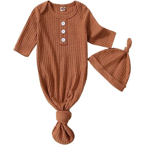 Amazon.com: Baby Girl Boy Coming Home Knotted Gown Unisex Newborn Infant Sleep Onesie Outfit Cute Baby Winter Pajamas (A Waffle Knit Brown, 0-3 Months): Clothing, Shoes & Jewelry
