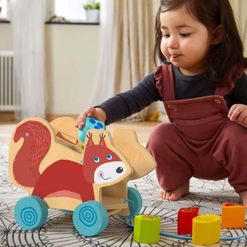 Squirrel Pull Along Toy Sorting Box by Haba- Blue Otter Toys