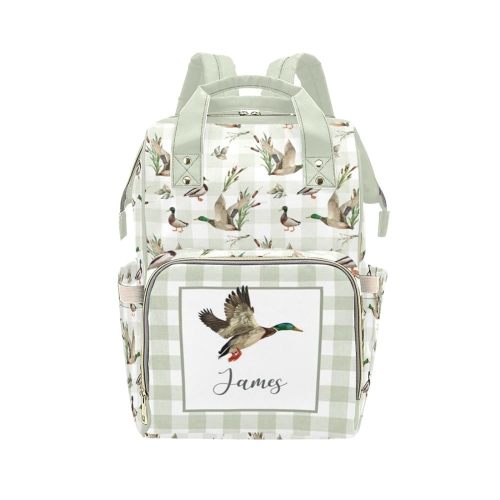 Custom Wild Ducks Diaper Bag for Women, Personalized Name Multifunction Nylon Nursing Mommy Daypack with Large Capacity for Travel, Birthday Mother Gift