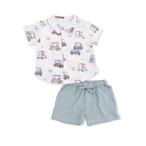 Polo Shirt & Casual Short Set, Zooming Golf Carts