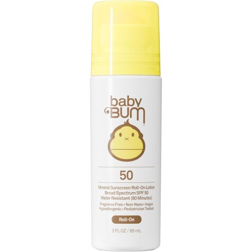 Sun Bum Baby Bum Mineral SPF 50 Roll-On Sunscreen - Vegan and Hawaii 104 Act Compliant (Without Octinoxate & Oxybenzone) - Broad Spectrum Moisturizing UVA/UVB - Travel Size - 3 oz