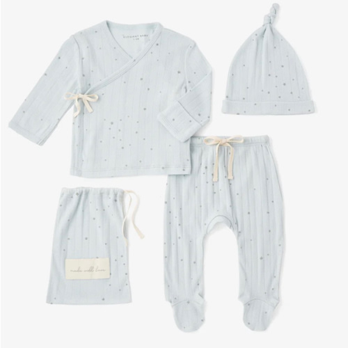 Blue Celestial Organic Cotton Ribbed Layette Set – Elegant Baby