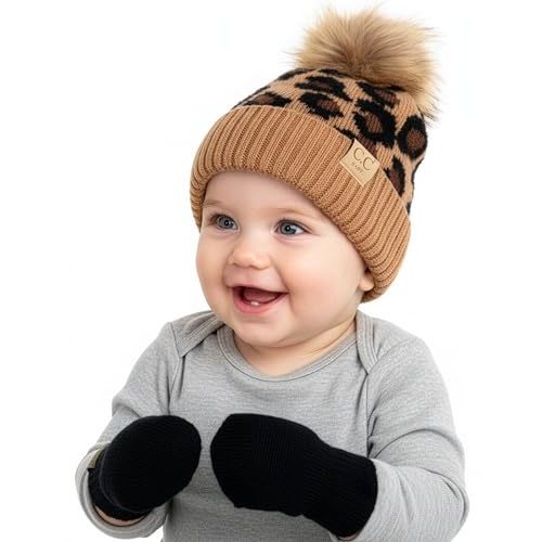Funky Junque Cozy Infant Pom Pom Beanie & Fleece Lined Mitten Winter Set
