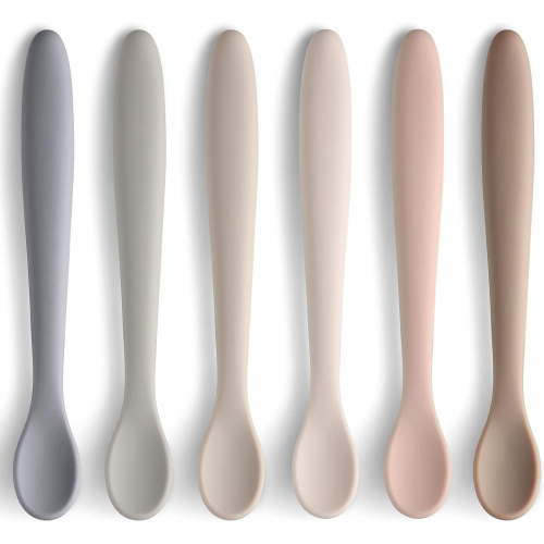 6Pcs 6.3inch Silicone Feeding Spoons for First Stage Baby and Infant, Soft-Tip Easy on Gums I Training Spoon | Baby Utensils Feeding Supplies, Dishwasher & Boil-proof