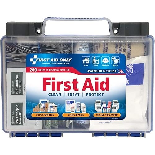 First Aid Only 91248 OSHA-Compliant First Aid Kit, All-Purpose 50-Person Emergency First Aid Kit for Business, Worksite, Home, and Car, 260 Pieces