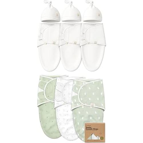 KeaBabies 3-Pack Swaddles with Hats for Newborns and 3-Pack Baby Swaddle Sleep Sacks - Soft and Breathable Baby Sleeping Wrap with Beanie Set, Cotton Wearable Blanket for Newborn