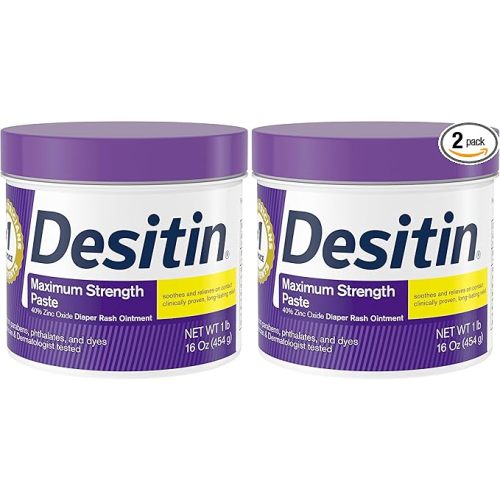 Desitin Maximum Strength Diaper Rash Cream, 40% Zinc Oxide | Treatment & Prevention | Hypoallergenic | Paraben-Free | 16 oz Pack of 2