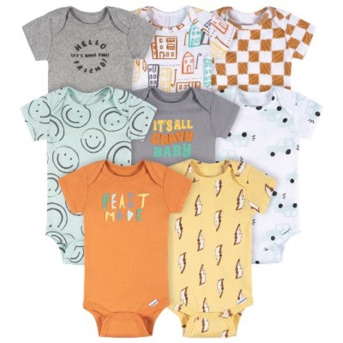 Onesies Brand Baby Boys' 8-Pack Short Sleeve Onesies Bodysuits, Hello Friends, 6-9M