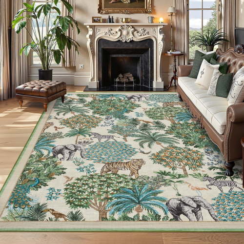 Hasoo Beige Washable Area Rugs 9' x 12' Rug for Living Room Floral Modern Non Slip Throw Indoor Carpet