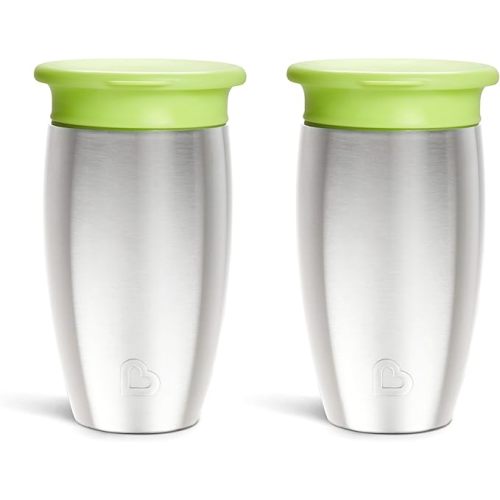Munchkin® Miracle® 360 Toddler Sippy Cup with Lid, Spill Proof, 10 Ounce, Stainless Steel, 2 Pack, Green