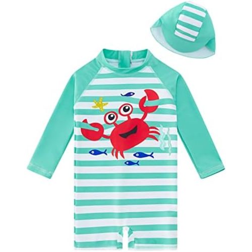 ADUKIDE Baby Boys Swimsuit Summer Beach Rash Guard Swimwear One Piece Sunsuit with Sun Hat 3-24 Months
