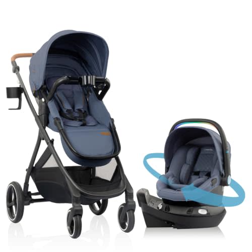Evenflo Shyft Intuiti+ Travel System Featuring Revolve180 LiteMax NXT Preemie and Infant Car Seat with SensorySoothe and Green & Gentle (Flint)