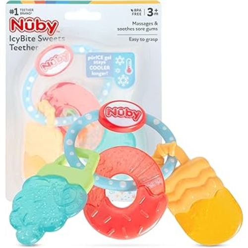 Nuby IcyBite Popsicle, Donut and Ice Cream Teether Ring - 3+ Months, Neutral