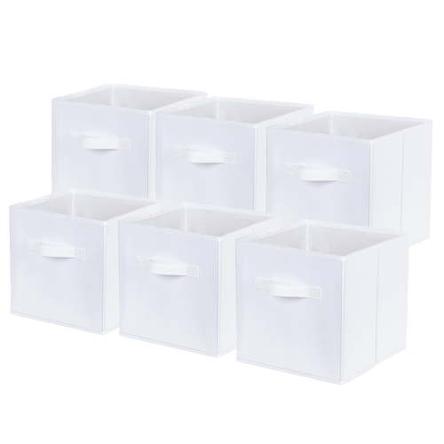 PinkSheep Collapsible Fabric Cube Storage Bins, Foldable Storage Cubes Organizer Bins Basket(10.5" x 10.5"), White, 6 Pack