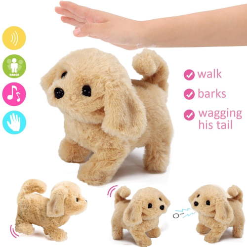 Manunclaims Plush Toy Puppy Electronic Interactive Pet Dog Walking Barking Tail Wagging Stretching Companion Animal for Kids