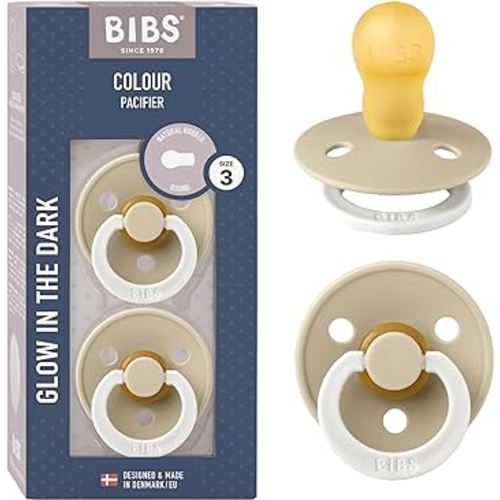 BIBS Pacifiers Colour Collection | Natural Rubber Baby Pacifier | Round Nipple | Set of 2 BPA-Free Soothers | Made in Denmark | 18+ Months (Pack of 2) | Vanilla Night