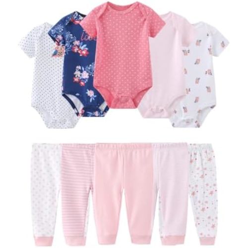 Baby Girl Bodysuit and Pant Set Cotton Ribbed Mix Summer Infant Girls Clothes Outfits 0-12 Month