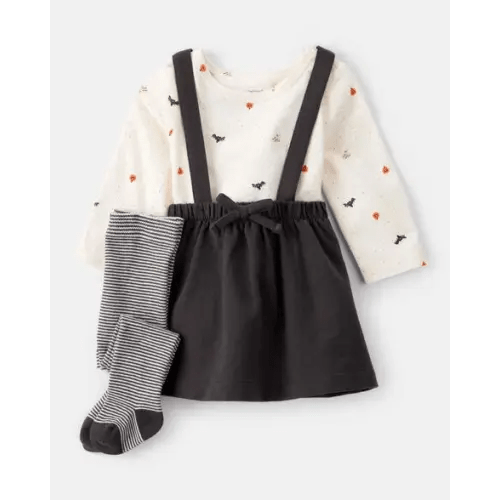 Baby Girl 3-Piece Halloween Tee & Jumper Set - White/Black | Carter's