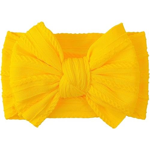 LemonSpace Handmade Baby Girls Headbands Soft Stretchy Nylon Hair Bands Hair Accessories with Bows for Newborn Baby Girls Infant Toddlers Kids(Yellow)