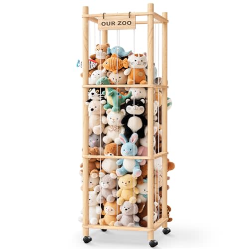 Stuffed Animal Zoo Organizer with Wheels – Extra Large Plush Storage Cage, Stuffed Animal Holder & Stuffed Animal Storage for Kids’ Bedroom and Playroom
