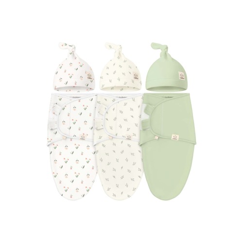 3-Pack Soothe Swaddle Wraps with Knot Hats, Medium