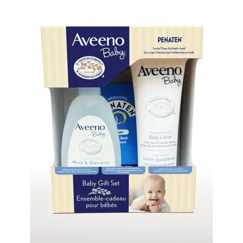 Aveeno Baby Gift Set With Baby Wash And Shampoo 236 mL, Baby Daily Moisturizing Lotion 227 mL and Penaten Diaper Rash Cream 113g