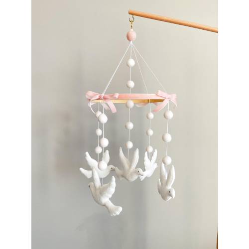 Handmade Dove Felt Baby Mobile, Nursery Decor
