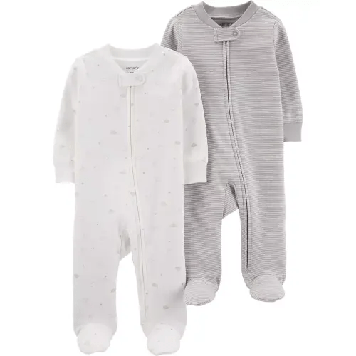 2-Pack Zip-Up Cotton Sleep & Plays - Ivory/Grey - 3M
