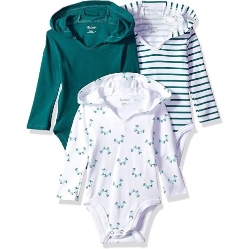 Hanes Baby Long Sleeve Bodysuit, Ultimate Bodysuit Hoodie Boys & Girls, 3-pack