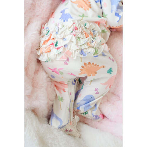 Ruffle Zipper Bamboo Footie in Little Fossil Pink | Caden Lane