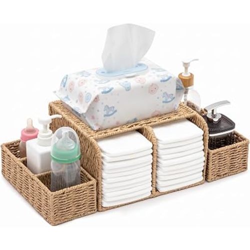 Large Wicker Diaper Caddy Changing Table Organizer, Khaki, Paper