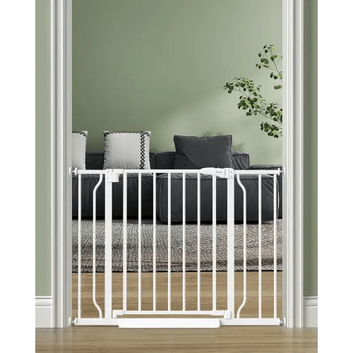Baby Gate No Drilling, 29"-40" Auto Close Dog Gate Indoor for Doorways & Stairs, Pressure Mounted Adjustable Pet Gate, Easy Walk Through Child Gate for Children & Pets Stroller Friendly, White