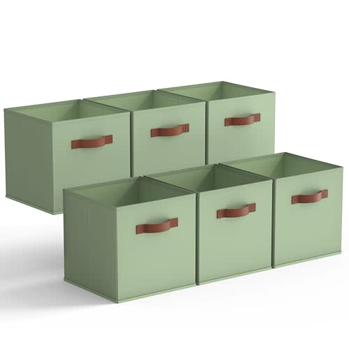 GRANNY SAYS 11 Inch Cube Storage Bins, Collapsible Fabric Storage Cubes with Handle, Closet Baskets for Organization, Storage Cubes for Shelves, Closet, Green, 6-Pack