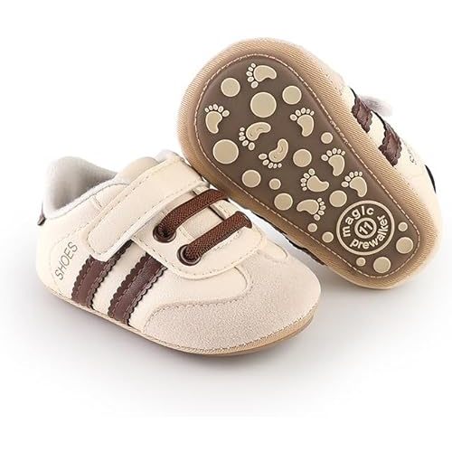 Newbron Baby Boys Girls Retro Sneakers Pu Leather Rubber Sole Walking Shoes Toddler Non-Slip First Walkers Infant Slippers Crib Shoes