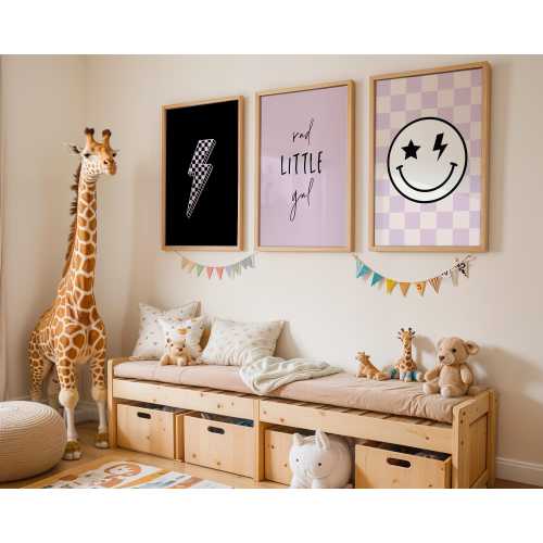 Checkered Nursery Wall Art Set: Rad Little Gal Prints (Digital Download)