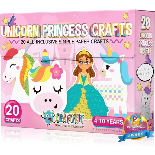 Craftikit® 20 Award-Winning Princess & Unicorn Crafts for Kids Ages 3-10 Years, All-Inclusive Toddler Arts and Craft Kits for Kids, Fun Toddler Craft Box for Girls in Preschool