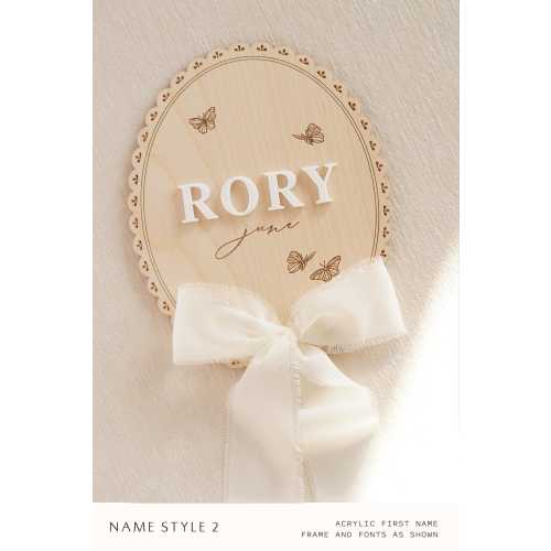 Girl Name Announcement Sign: Butterfly Hospital Name Plaque and Birth Stat with Bow