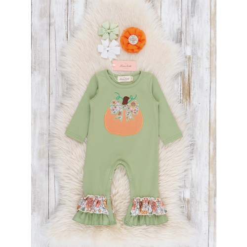 Sweet Fall Bloom Pumpkin Embroidered Ruffle Romper
