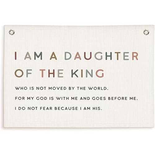 Lacama Christian Wall Decor for Girls Room,Baby Girls Nursery Decor,Bible Verse Wall Linen Hanging Banner Flags,I Am The Daughter of A King Neutral Wall Decor,Birthday Christmas Gift 30x20 Inch