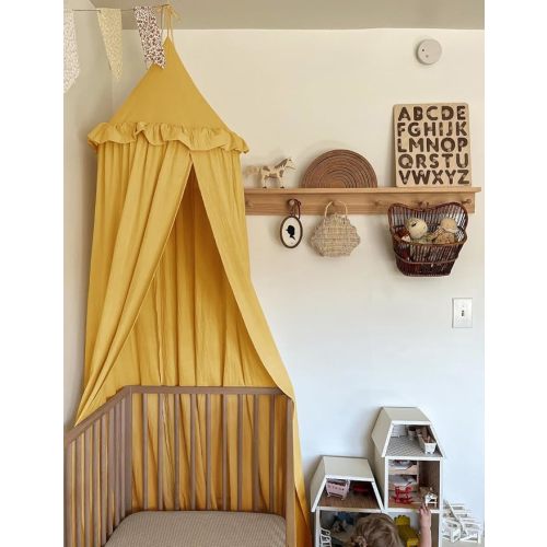 JIKAL Kids Bed Canopy with Ruffles Cotton Hanging Tent Frills Curtain Net for Baby Nursery Room Children Reading Nook Decor