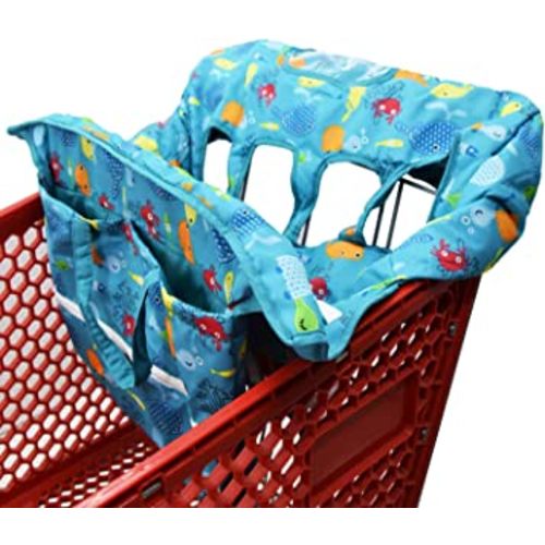 Love&go Twin Double Shopping Cart Cover for Baby Siblings With Carrying Case. Fit Wholesale Warehouse Grocery Stores Like Costco Sams Club (Blue Sea World)