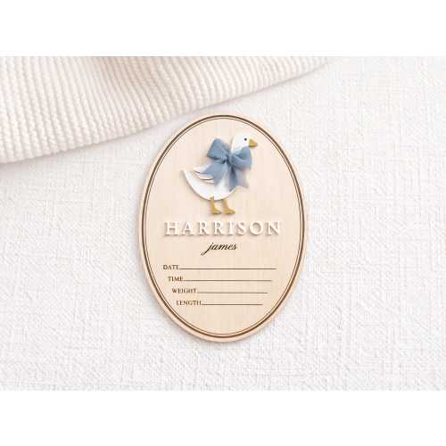 Personalized Goose Birth Announcement Sign | Custom Newborn Photo Prop & Nursery Keepsake | Birch Wood Baby Name Plaque