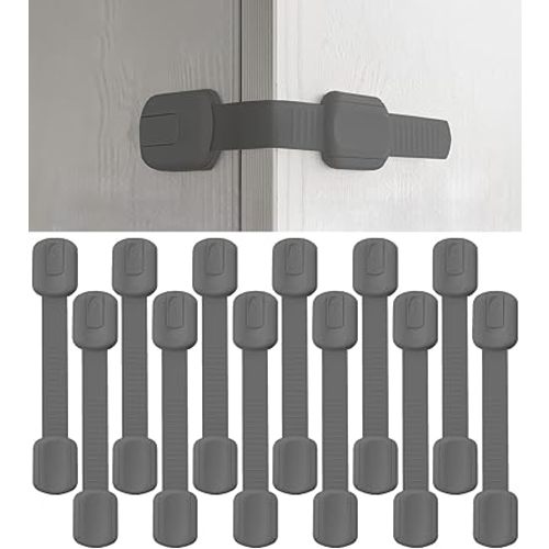 Bates- Child Safety Strap Locks, 12 Pack, Gray, Baby Cabinet Locks with Adjustable Strap Length