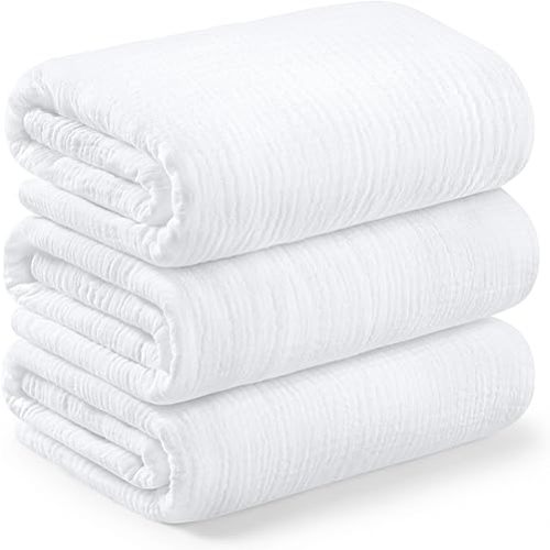 3-Pack Muslin Swaddle Blankets for Newborns Boy,Girl – 47x47 Large Cotton Muslin Baby Blanket, Nursery Swaddling, Neutral, Soft, Breathable, Light Infant Baby Receiving Cover (Soft White, Regular)