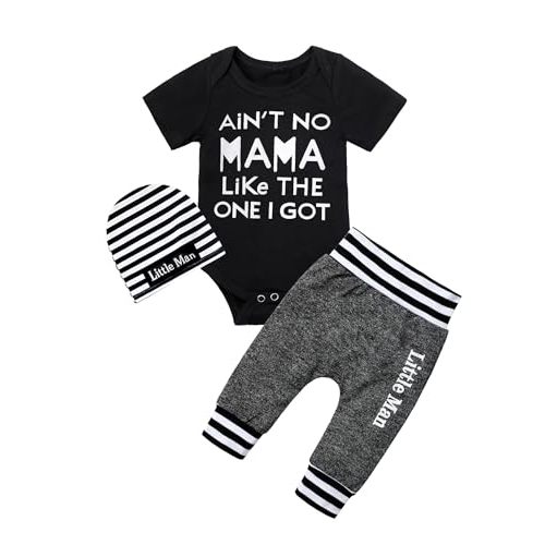 Fommy Newborn Baby Boy Clothes New to The Crew Letter Print Romper+ Pants+Hat 3PCS Outfit