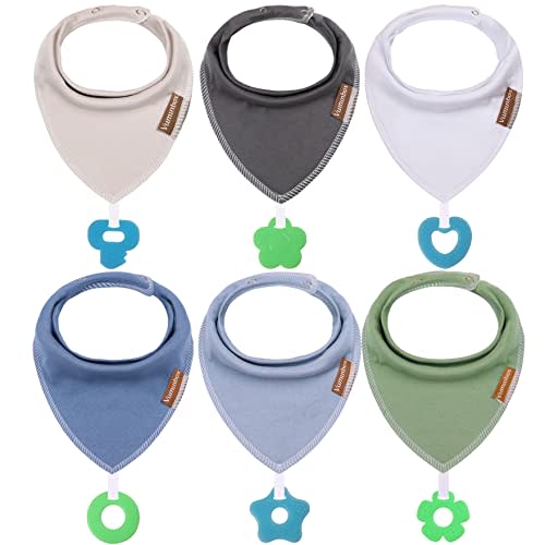 vuminbox Baby Bandana Drool Bibs 6-Pack and Teething Toys 6-Pack Made with 100% Organic Cotton, Absorbent and Soft Unisex