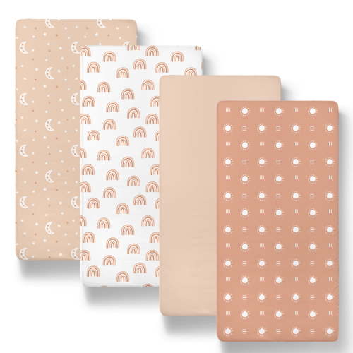 Peanutshell Boho Bassinet Sheets, Unisex, 4-Pack for Newborn Girls & Boys