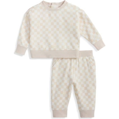 Chamois Checkerboard Brushed Fleece Magnetic Sweatshirt & Sweatpants Set, 9-12M