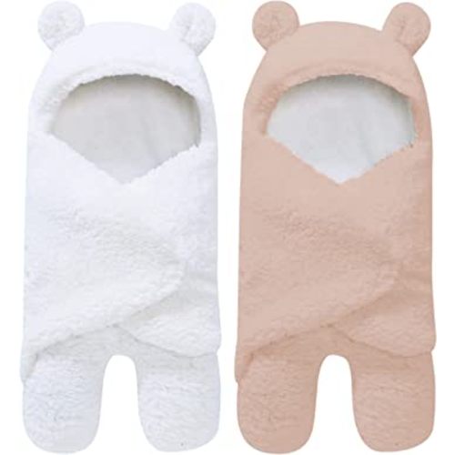 2 Pack Ultra Warm Sherpa Plush Baby Sleeping Swaddle Wrap - Newborn Essentials Must Haves for 0-6 Months - Shower Registry Search Gifts for Boys Girls - Baby Stuff Accessories (Brown and White)