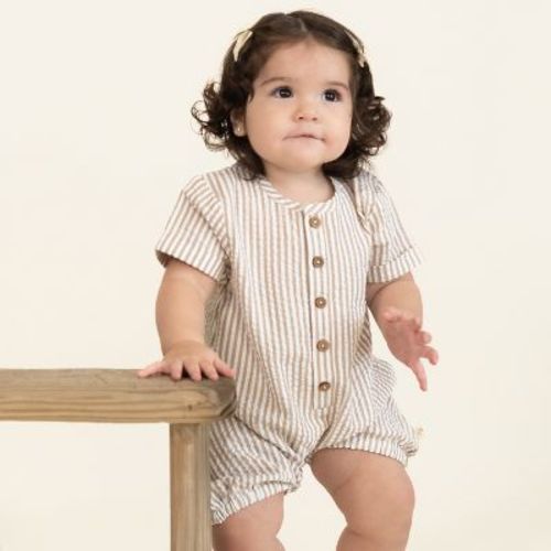 Makemake Organics Organic Short Bubble Romper - Brown Stripes
